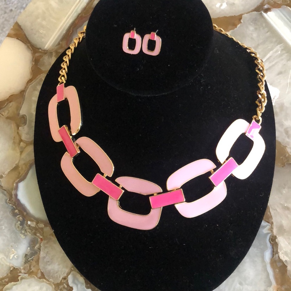 Pink Enamel Links Statement Necklace-NWT-Boutique